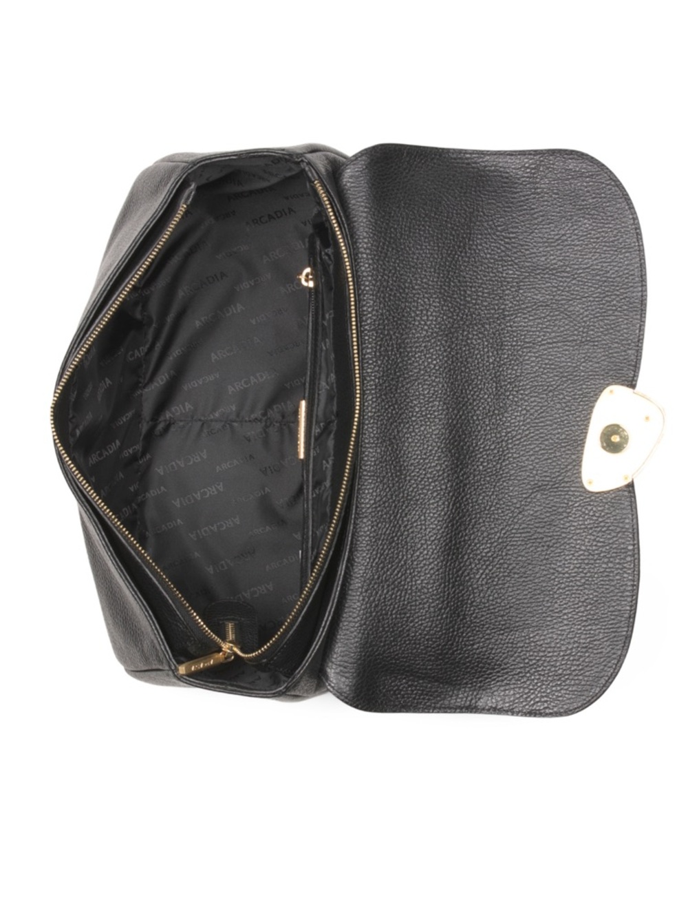 Arcadia Black Pebbled Leather East West Shoulder Bag with Gold Accent - Picture 3 of 8